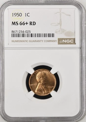 1950  1C RD Lincoln Wheat One Cent NGC MS66+RD  8671254-025