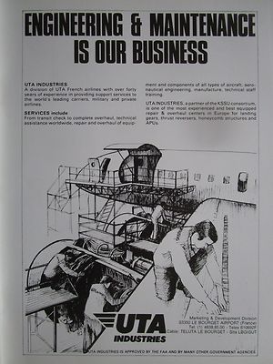 1985 PUB UTA INDUSTRIES AIRLINE AIRLINER ENGINEERING WARTUNG ORIGINAL ANZEIGE