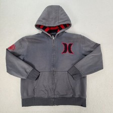Hurley Sweater Boys Large Gray Full Zip Casual Long Sleeve Hoodie Kids Youth