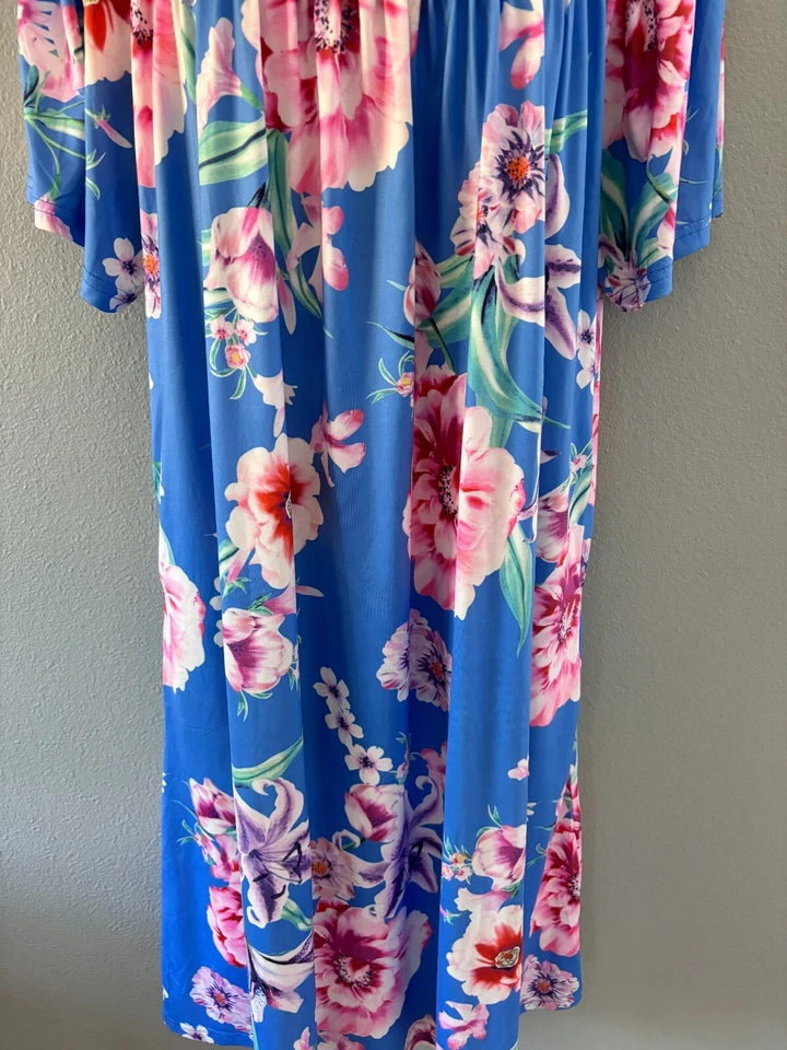 NWT Yozly House Dress Size XL Floral Short Sleeve V Neck Pull On Ruffle Collar - Изображение 3 из 4