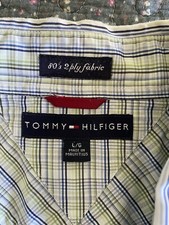 Vintage Tommy Hilfiger Men Size Large 2 Ply Fabric Striped Shirt Pocket Logo