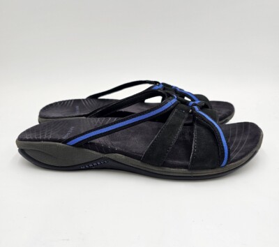 Merrell Camellia Black Twilight Blue Performance Flex Slide Sandals- Womens Sz 7