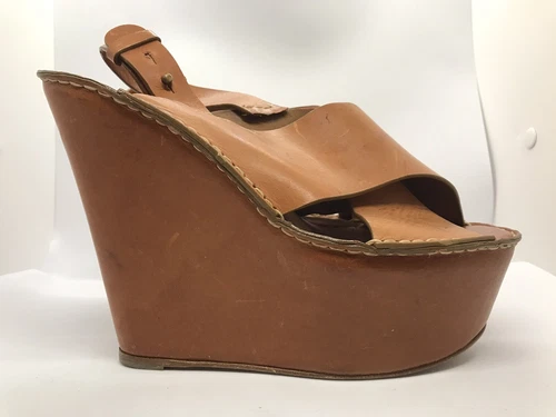 $795 RARE NEW CHLOE 39 US 9 Brown Leather Wedge Platform Cross Straps Sandals C1