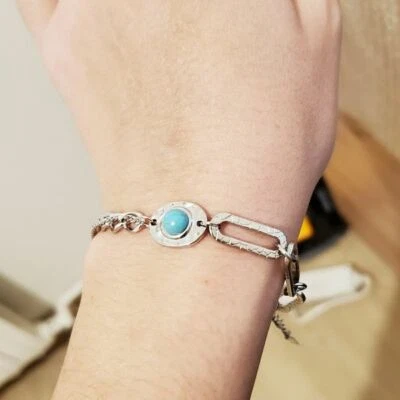 Bracelet acier inoxydable chaine argenté et bleu acier inoxydable pour femme - Photo 1/4