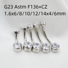 10 piezas G23 Titanio Circonita cúbica Barra Larga Ombligo Barras Botón Barras Piercing Corporal