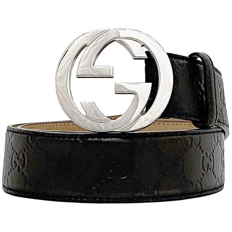 Gucci EC-23414 Brown Striped Interlocking Belt 95cm Excellent Condition-image