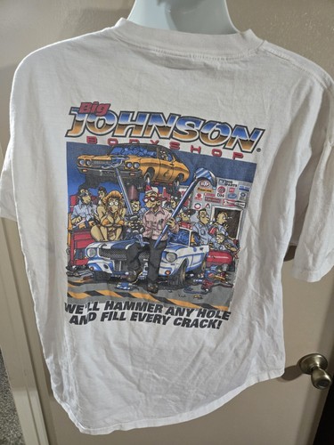 Vintage 1998 Men’s Big Johnson White T-shirt Size XXL Body Shop Distressed SS - Picture 4 of 6