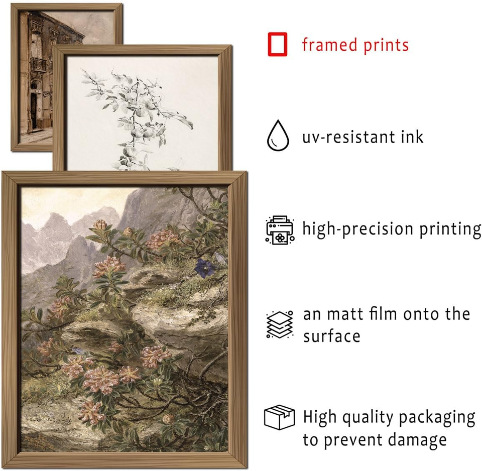 16 PCS Framed Vintage Wall Art Decor, Farmhouse Wall Prints for Bedroom