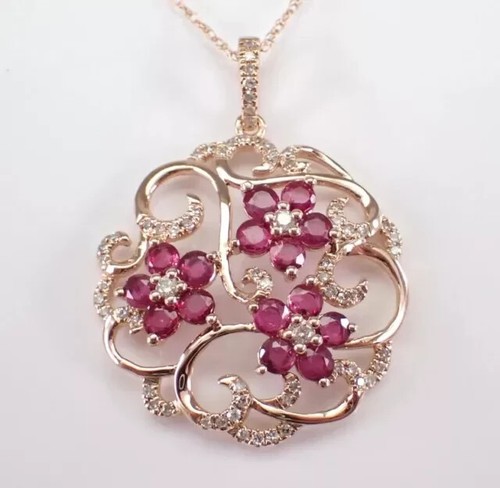0.50Ct Round Cut Lab-Created Ruby Cluster Flower Pendant 14K Yellow Gold Plated