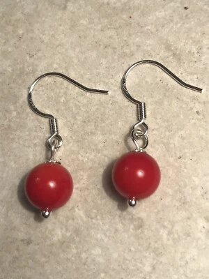 Red Coral Gemstone Earrings - 925 Sterling Silver - Gift Bag - Free P&P - Image 1 of 3