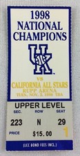 1998 11/03 California All-Stars at Kentucky Wildcats Basketball Ticket Stub