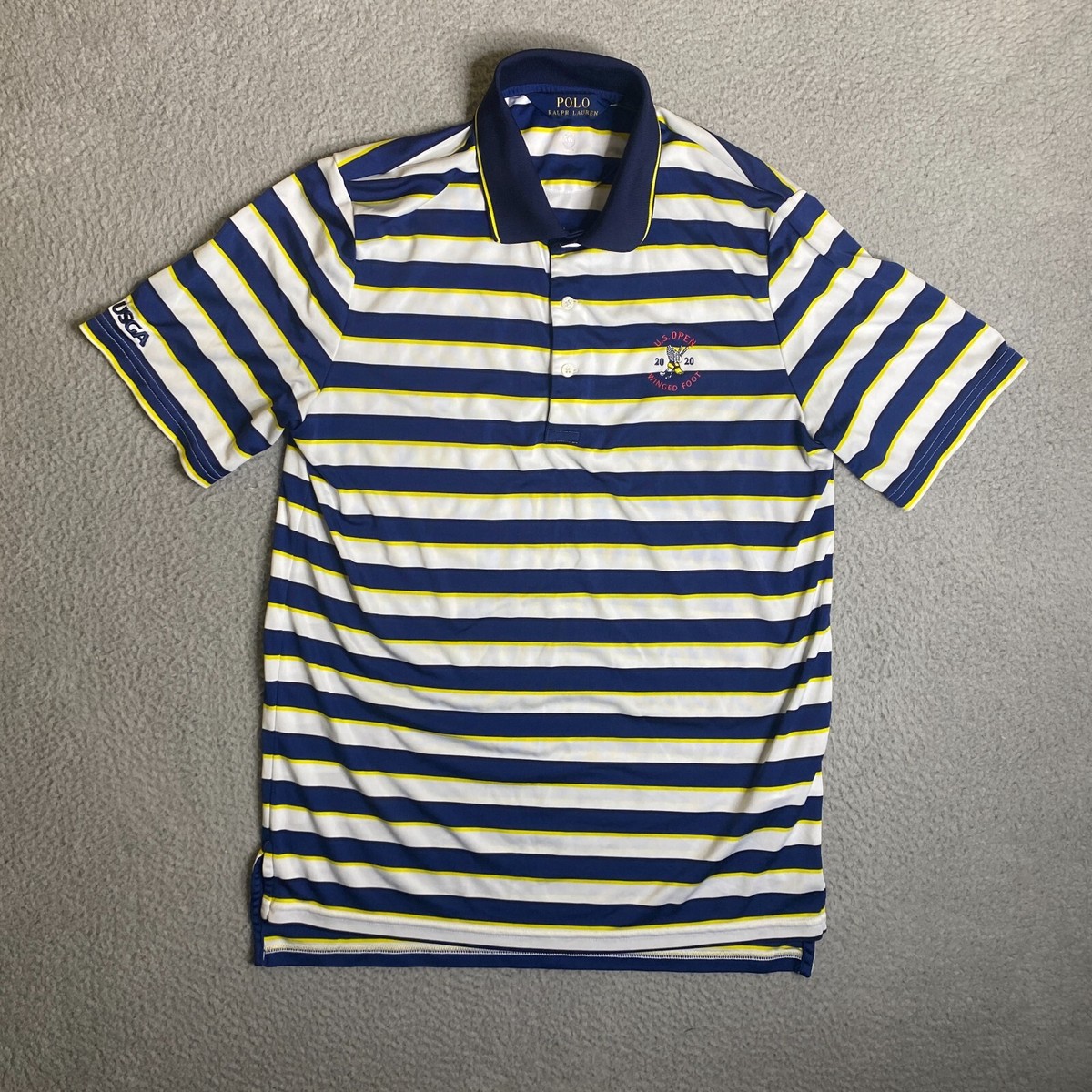 Polo Ralph Lauren Shirt Mens Medium Blue White Striped US Open 