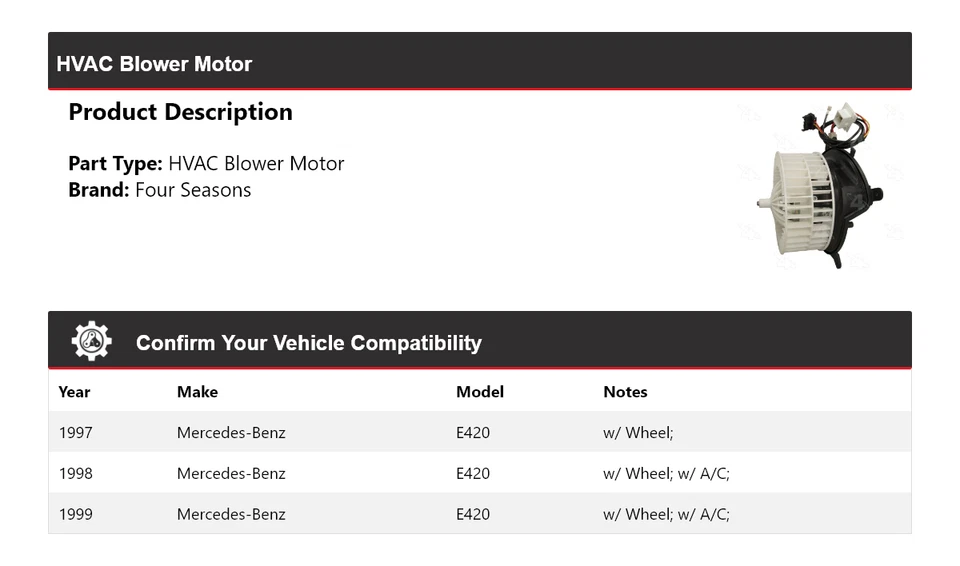 Motor soplador de climatización para Mercedes-Benz E420 1997-1999 4 estaciones 1998 Foto 2 de 4