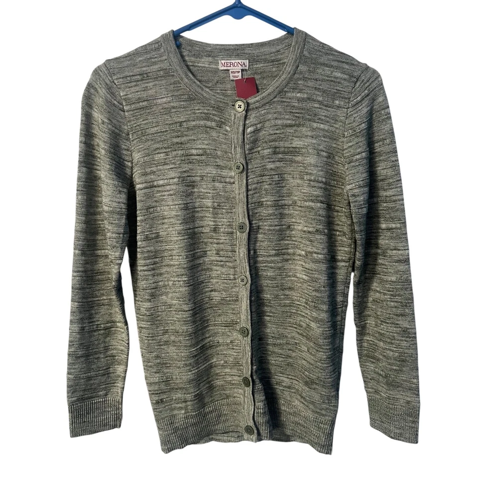 Cárdigan Suéter Tejido Botón Frontal Ligero Verde Oliva XS Merona Foto 2 de 4