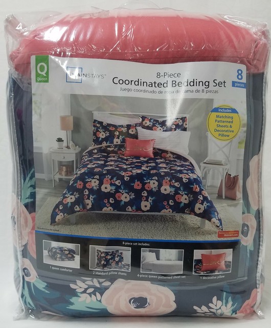 Mainstays Watercolor Floral Coordinated Bedding Comforter Set For