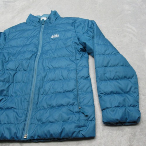 REI Co-op Down Jacket Youth Medium Teal Pockets Full Zip Quilted Puffer READ - Picture 9 of 21