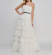 Say Yes to the Prom Juniors' Women's White Faux Pearl Strapless Dress Size 5-6