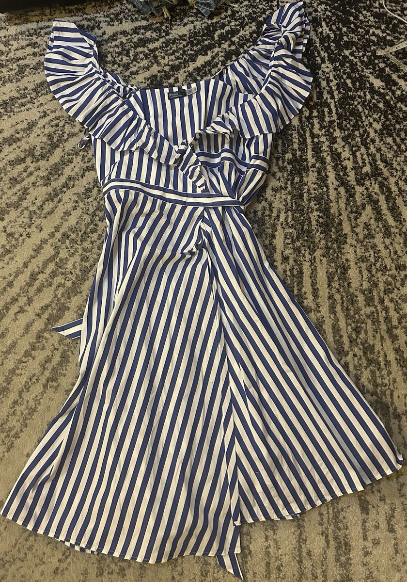 Polo Ralph Lauren Striped Ruffled Cotton Wrap Dress Size 6