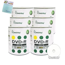 600 Smartbuy Blank DVD-R 16X 4.7GB White Top Record Disc +FREE Micro Fiber Cloth
