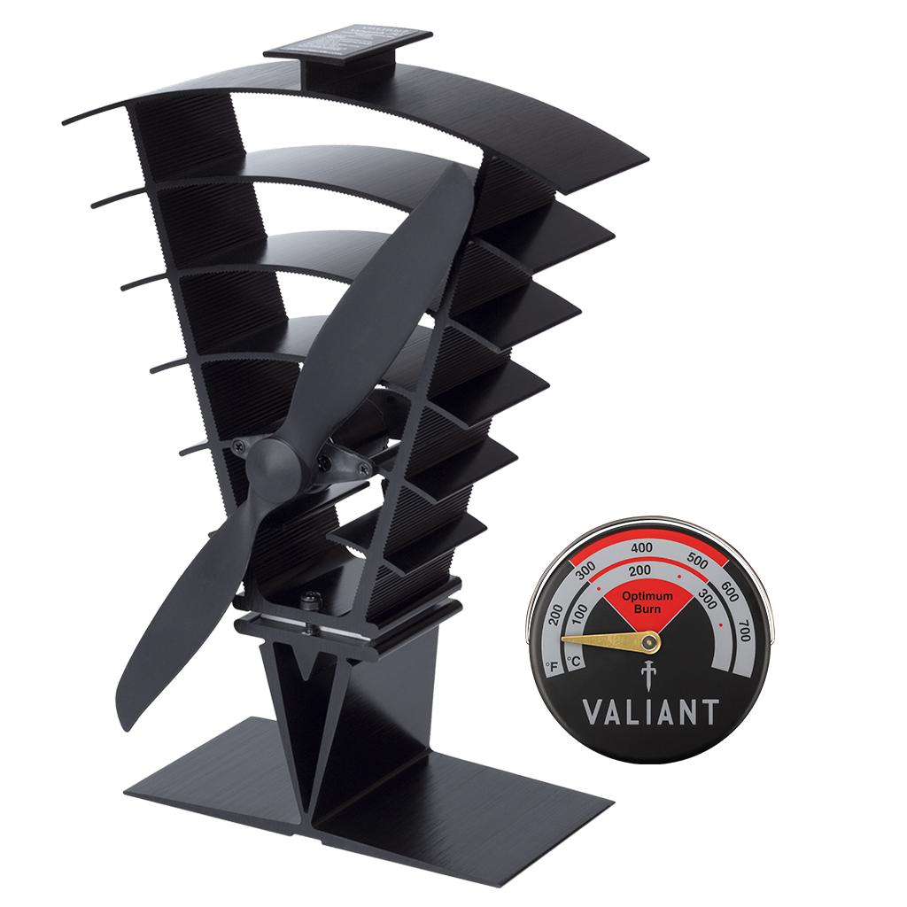 Valiant Vanquish Stove Fan & Magentic Stove Thermometer in Red