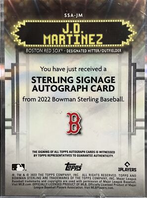 2022 Bowman Sterling J.D Martinez Autograph card #35/99