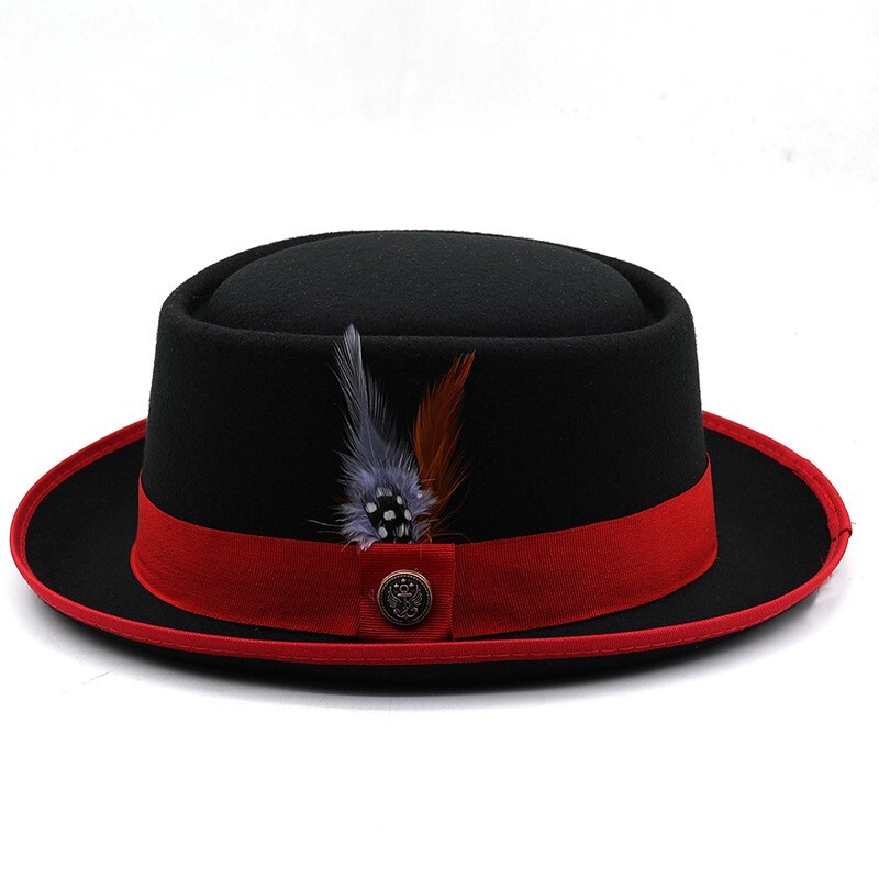 Pork‎ Pie Hat Wool Felt Red Black Trim Medium Large Short Brim Women Scala Wool Felt Pork Pie- Encore – Tenth Street Hats main image 4