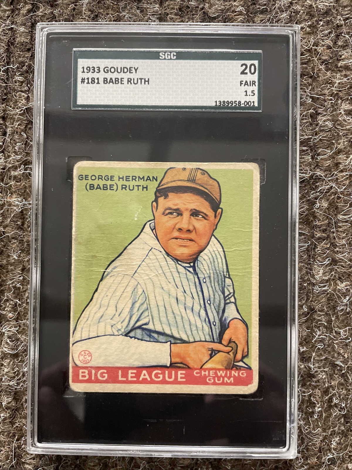 1933 Goudey Babe Ruth Card #181 Yankees SGC 1.5