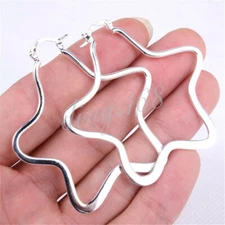 925 Sterling Silver Fashion Large Star Shaped Hoop Dangle Earrings Jewelry H108