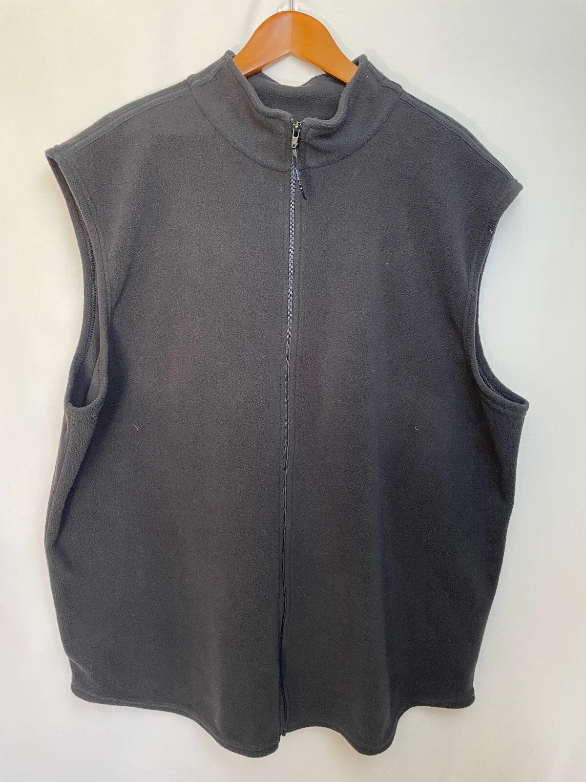 Vintage LL Bean Mens Fleece Vest Size XXL Tall Black Full Zip Outdoor Hunting