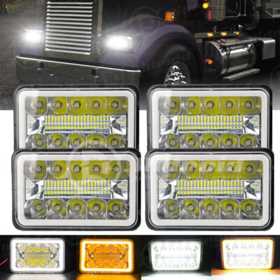 4X DOT Approved 4x6 LED Headlights Beam DRL for Peterbilt Kenworth Freightliner