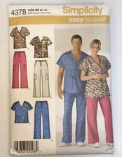 Scrubs Top Pants S4378 EASY Mens Misses Sewing Pattern Size M-L Cut - L Uniform