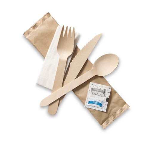 Tithe Holzbesteck Set 6 1 Messer Gabel Löffel weiß Serviette Salz & Pfeffer Pack - Bild 1 von 7