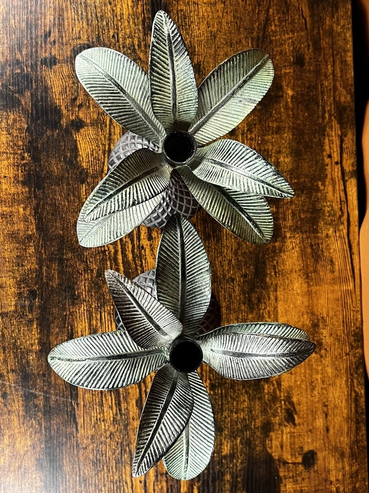 Par De Candelabros De Colección Pequeños De Hierro Fundido Palmtree ¡¡HERMOSOS!!! Foto 4 de 4