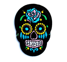 Aufb&uuml;gler Aufn&auml;her Totenkopf Schwarz 7 x 5,5 cm Rockabilly Sugar Skull B&uuml;gelbild