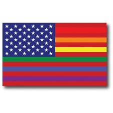 Gay Pride LGTBQ Rainbow American Flag Magnet Decal, 3x5 In, Automotive Magnet