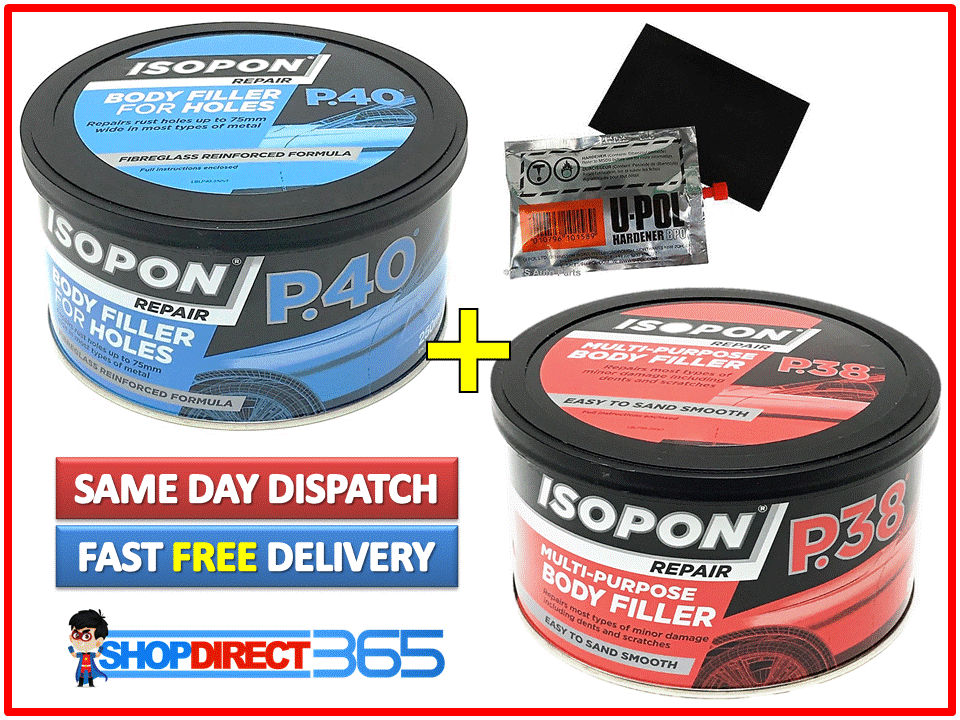 UPol David's Isopon P38 & P40 Body Filler Compound Car Body 2x 250ml