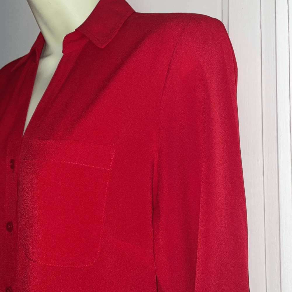 Talbots red polyester long sleeved button down sh… - image 3