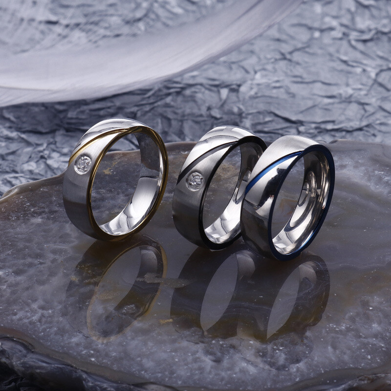 Simple creative diamond set stainless steel unisex ring accessories