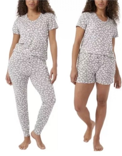 32 DEGREES COOL Women's 3 Piece Gray White Leopard Sleep Set Size 2X New / Tags