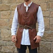 Brown Leather Medieval Vest  Renaissance Faire Men's Costume  Warrior Tunic wi