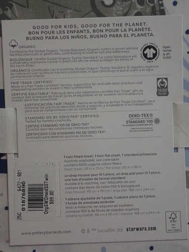 NWT POTTERY BARN KIDS STAR WARS DROID TWIN 100% COTTON SHEET SET w/ PILLOWCASE - Picture 6 of 8