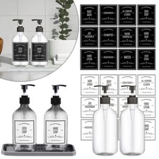 2 Pcs 500ml Plastic Pump Bottles Soap Dispenser With Silicone Tray  12 Labels