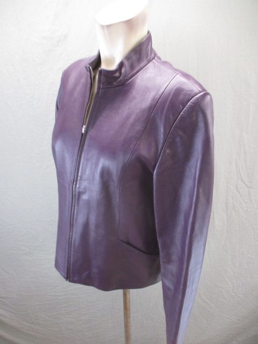 PENDLETON Size M Women Purple Full Zip High Neck Lined Pocket Leather Jacket 641 - Picture 3 of 9