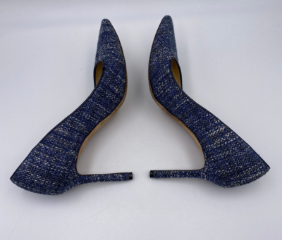 Jimmy Choo Blue and White Metallic Tweed Romy Pumps Heels