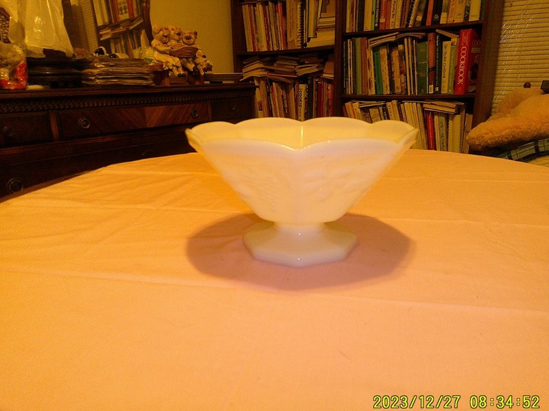 9.5-Inch Footed Hexagon Milk Glass Serving Bowl