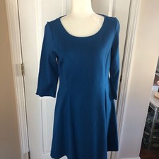 Ann Taylor Scoop Neck 3/4 Tulip Sleeve Fit & Flare Blue Dress SIZE: 8-READ BELOW