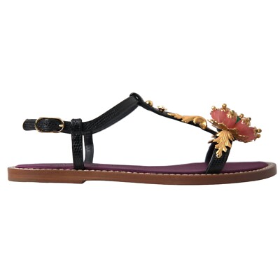 サンダル・ミュール Dolce & Gabbana Sandals DOLCE & GABBANA Shoes Leather Black Crystal Gold Sandals