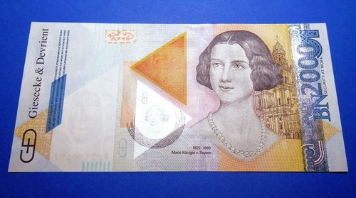 Giesecke & Devrient G&D Marie Königin von Bayern BN 2000 Specimen Test Note Unc - Picture 7 of 12