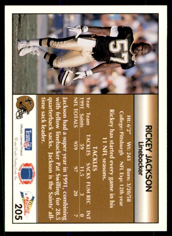 1992 Pacific Rickey Jackson New Orleans Saints #205 | eBay