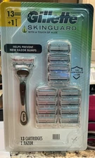 GILLETTE SkinGuard Touch of Aloe Men's Razor Handle + 13 Blade Cartridges Sealed